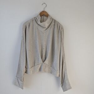 IRO Paris Draped Sequin Mock Neck Blouse - Bone/Silver Size 44